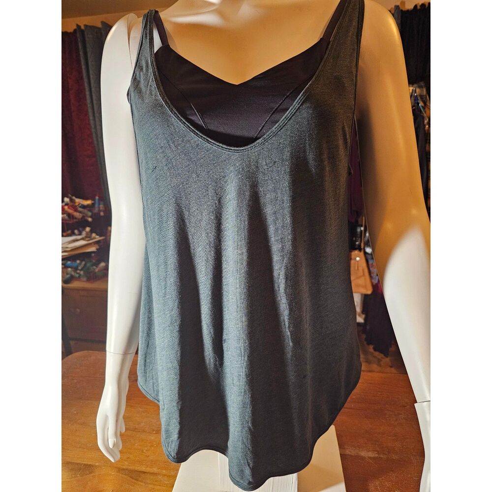 Lululemon Yoga Tank Built In Bra Green Black Strappy Back Size M/L Athletic Top